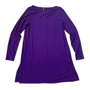 Eileen Fisher XS Tunic Dress Purple | Stretch Knit, Side Slits, Minimalist